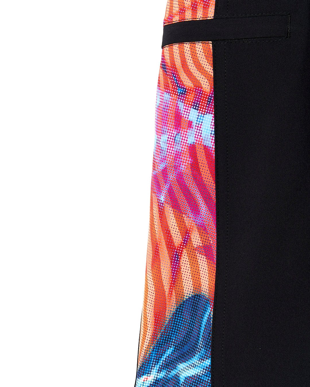 A women's swimsuit with a Saltrock Poolside Panel - Mens Recycled 4-Way Stretch Boardshort - Black on the side.