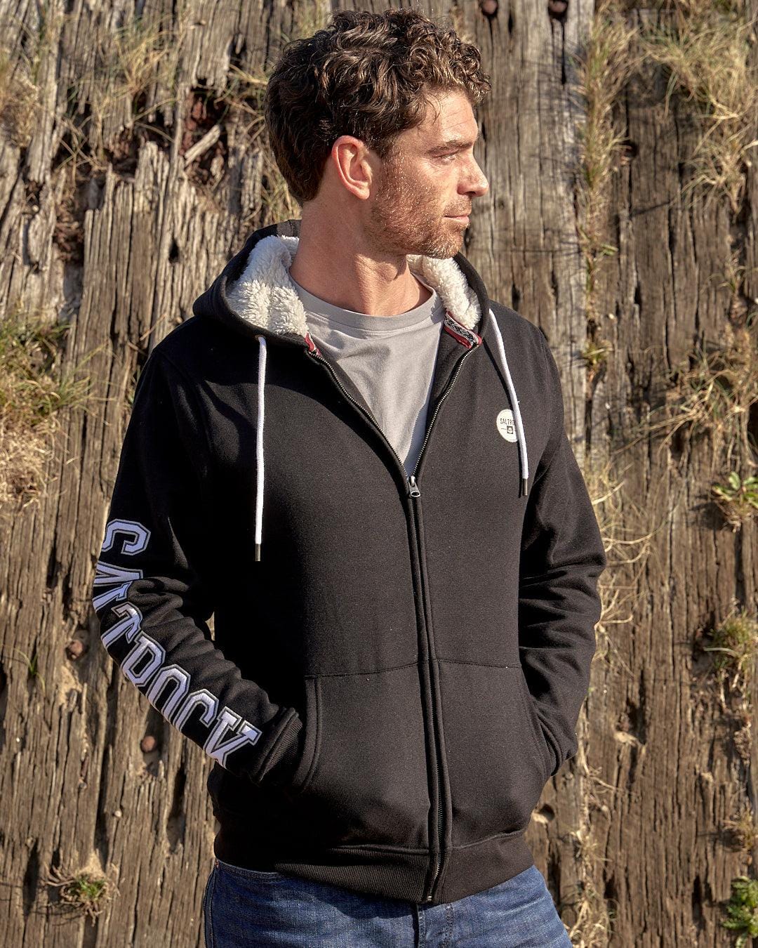 Rebelto - Mens Fur Lined Hoodie - Black - Saltrock