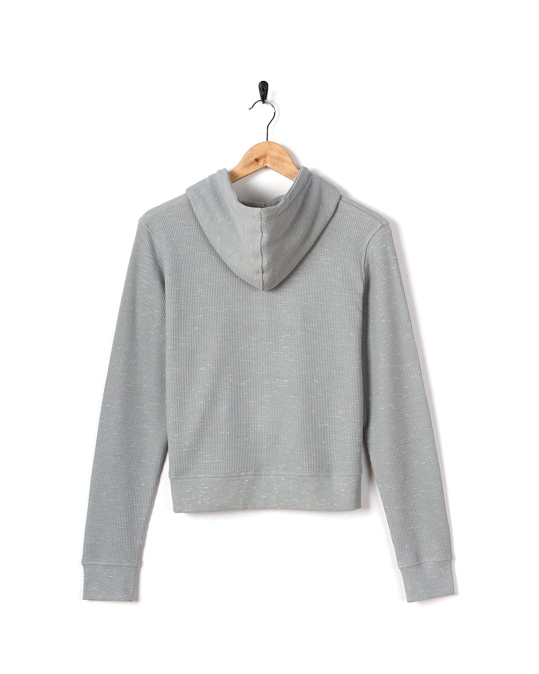 A Saltrock Rosalin - Womens Zip Hoodie - Light Grey hanging on a wooden hanger.