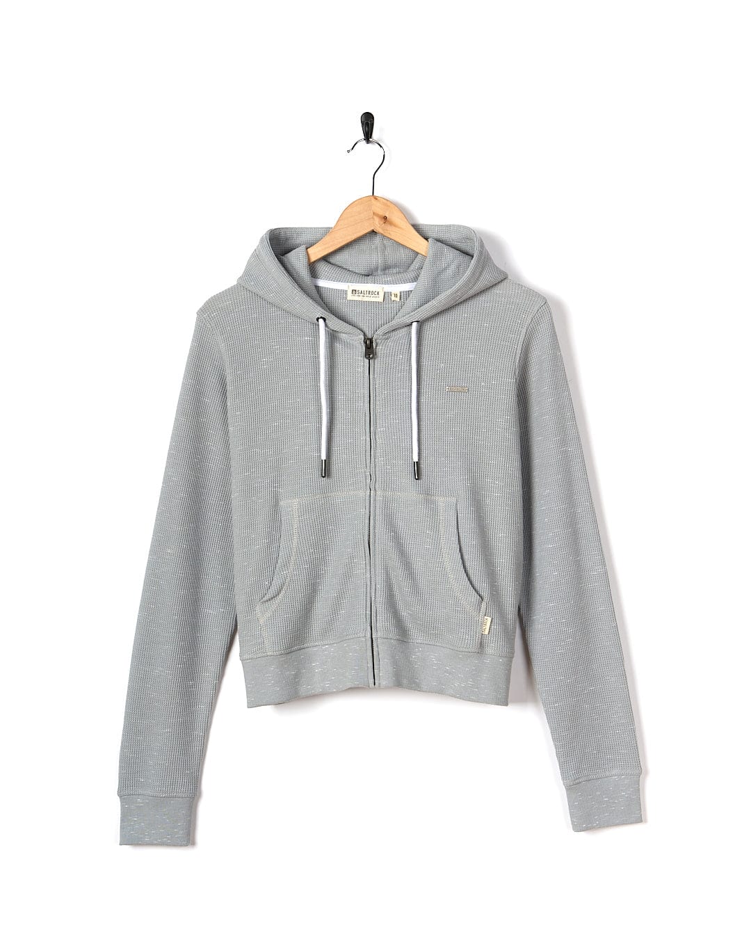 A Saltrock Rosalin - Womens Zip Hoodie - Light Grey hanging on a hanger.