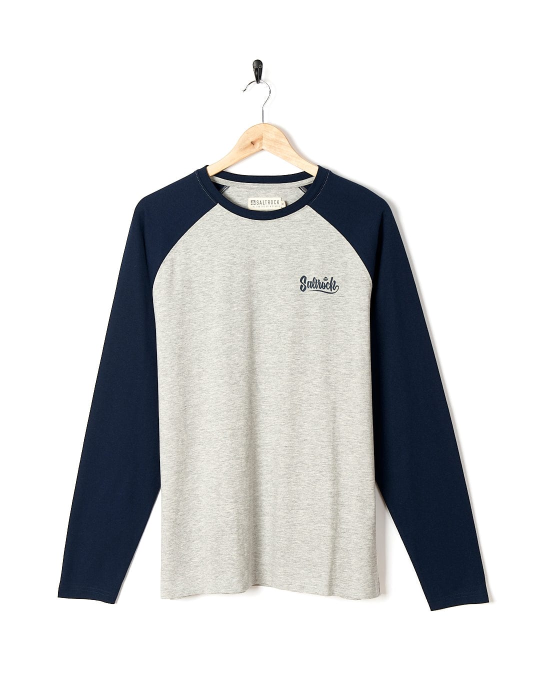 A Saltrock Speed - Mens Long Sleeve Raglan T-Shirt in grey and navy.