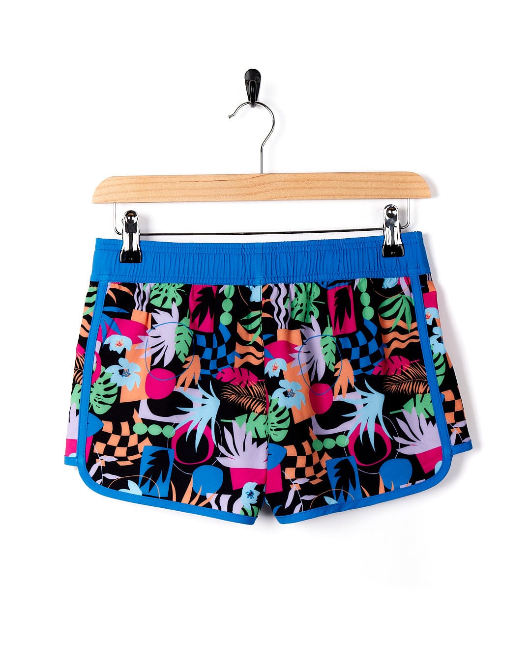 A women's Zephyr - Kids Boardshort - Blue with tropical print on it. (Brand: Saltrock)