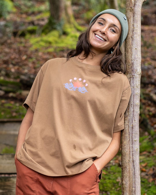 Mountain Calling Womens Oversized T-Shirt in Brown