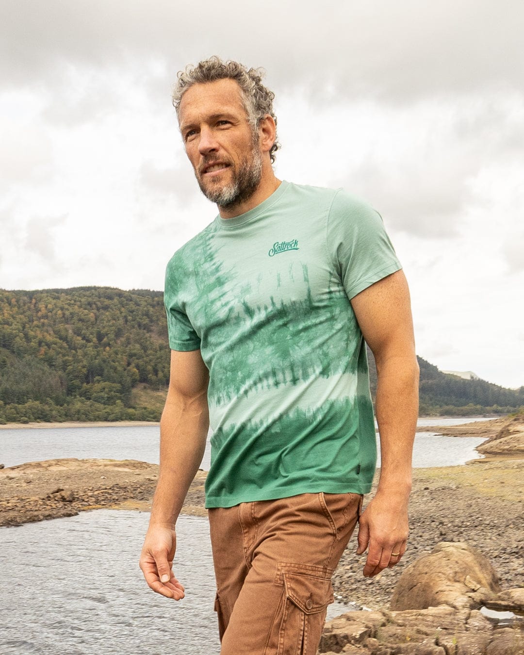 Pitcher Embroidery - Mens Tie Dye T-Shirt -Green