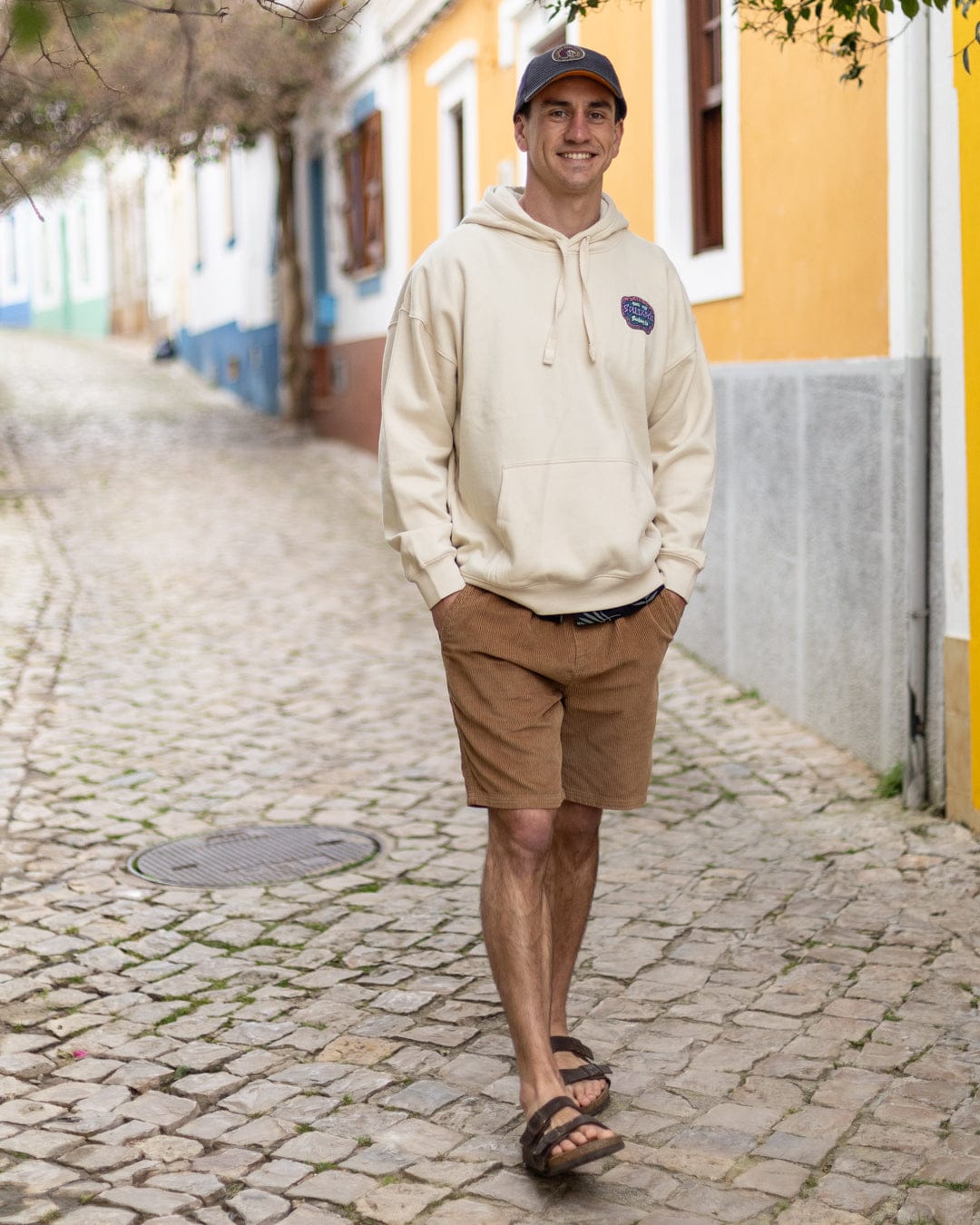Mens Tribal Frame Pop Hoodie in Cream