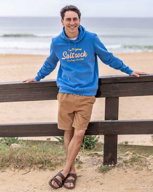 Postcard Bloc Pop Hoodie in Bright Blue