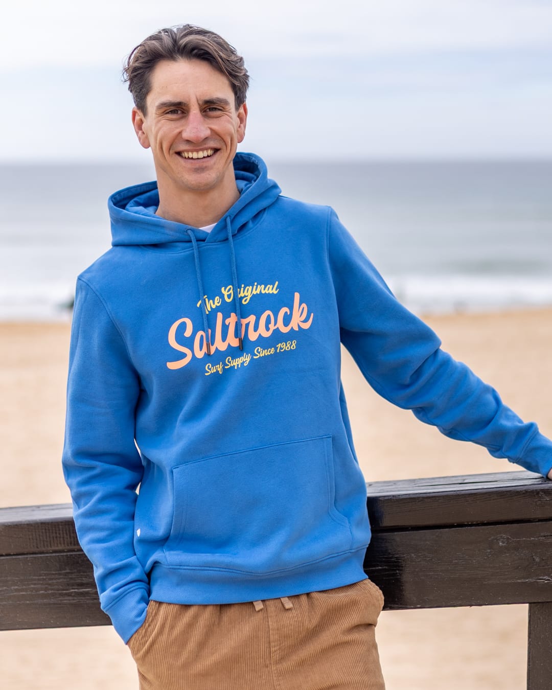 Postcard Bloc Pop Hoodie in Bright Blue