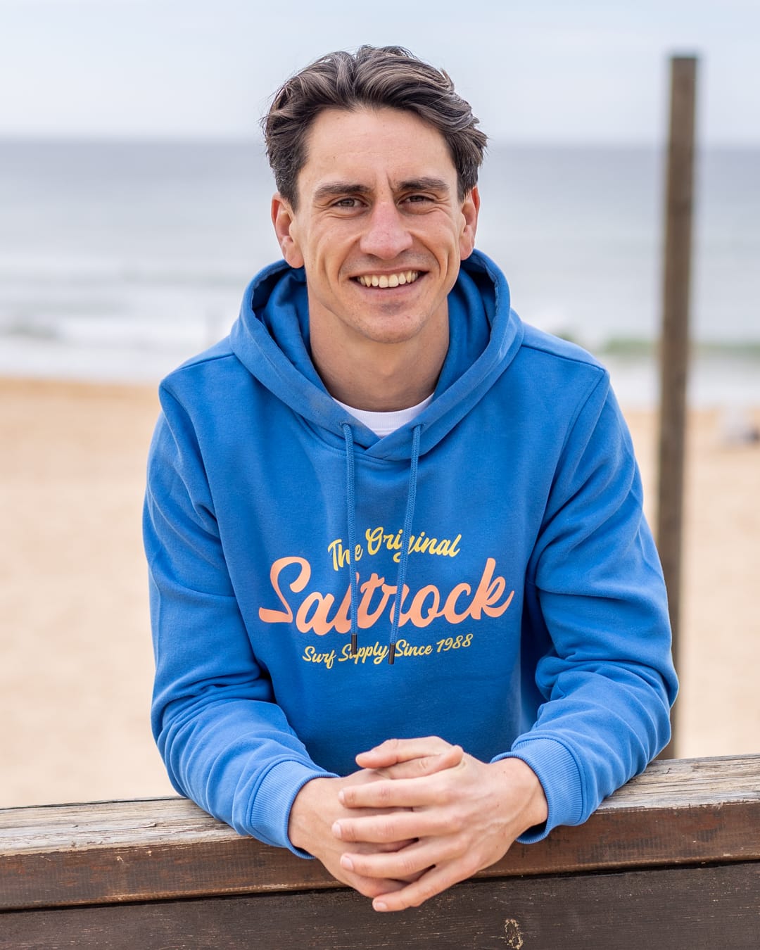 Postcard Bloc Pop Hoodie in Bright Blue