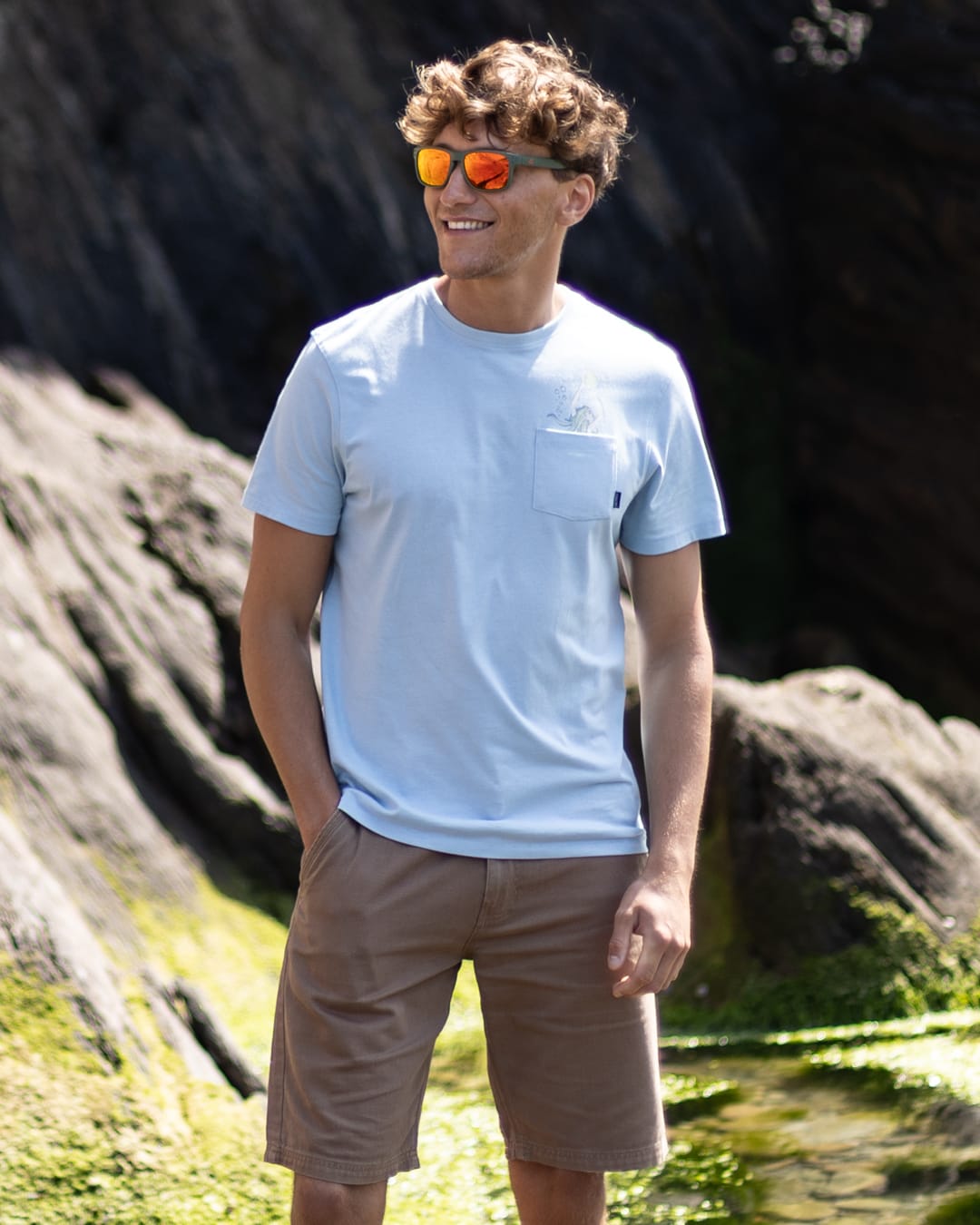 Mermaid Rise Mens Short Sleeve T-Shirt in Light Blue