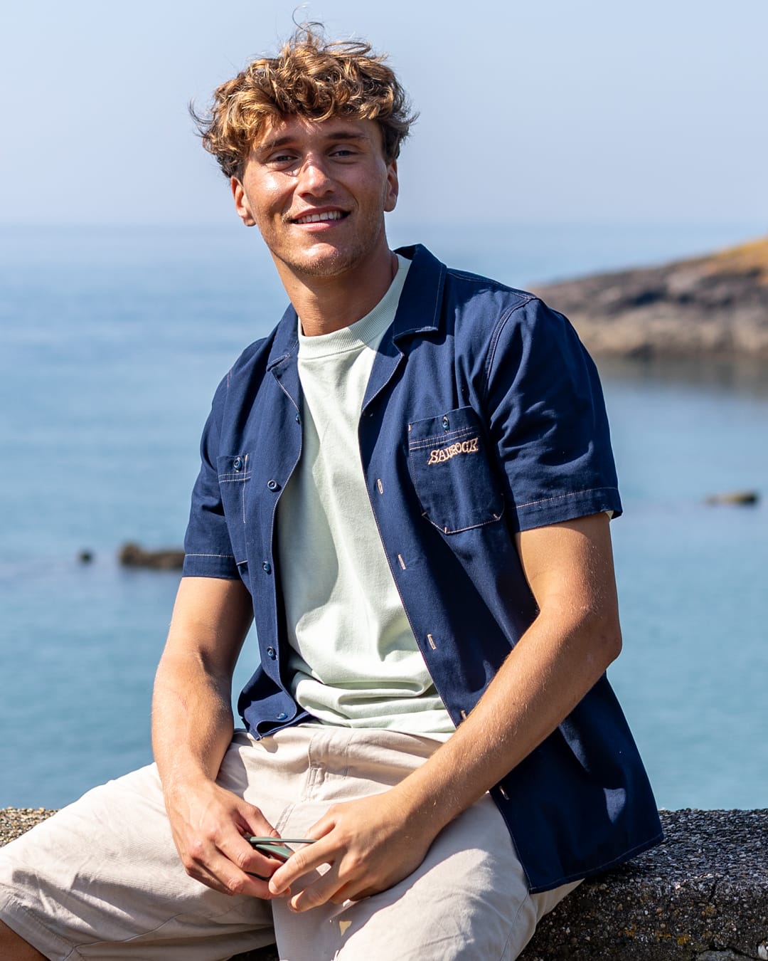 Boulevard Mens Short Sleeve Shirt in Blue
