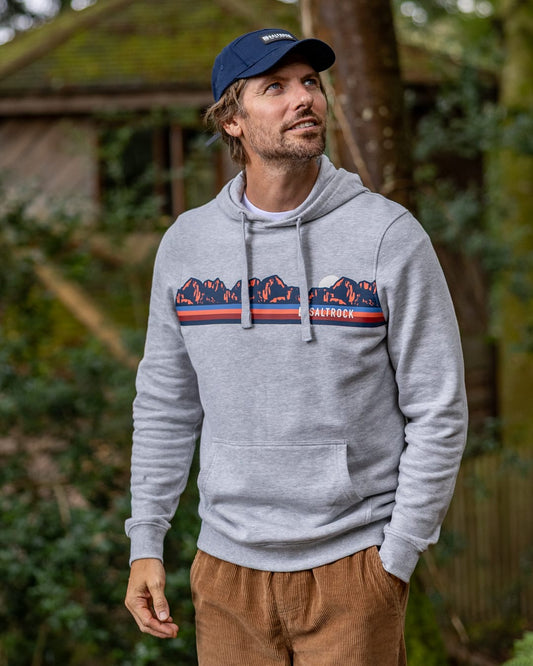 Mountain Mens Retro Stripe Classic Pop Hoodie In Grey