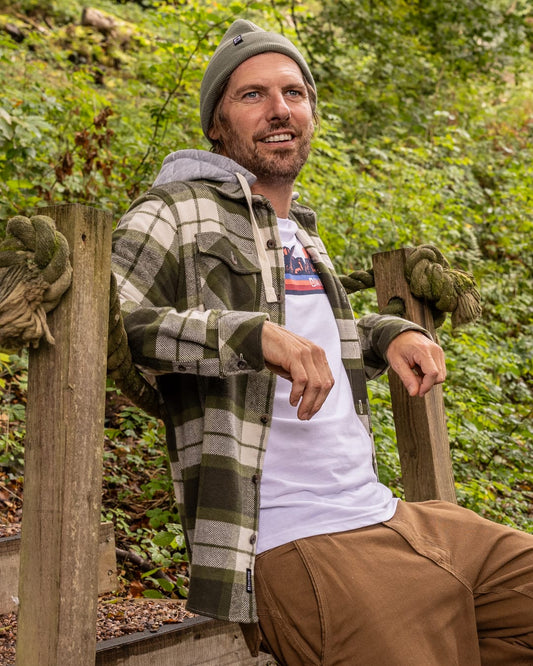Beale Mens Hooded Shirt in Dark Green