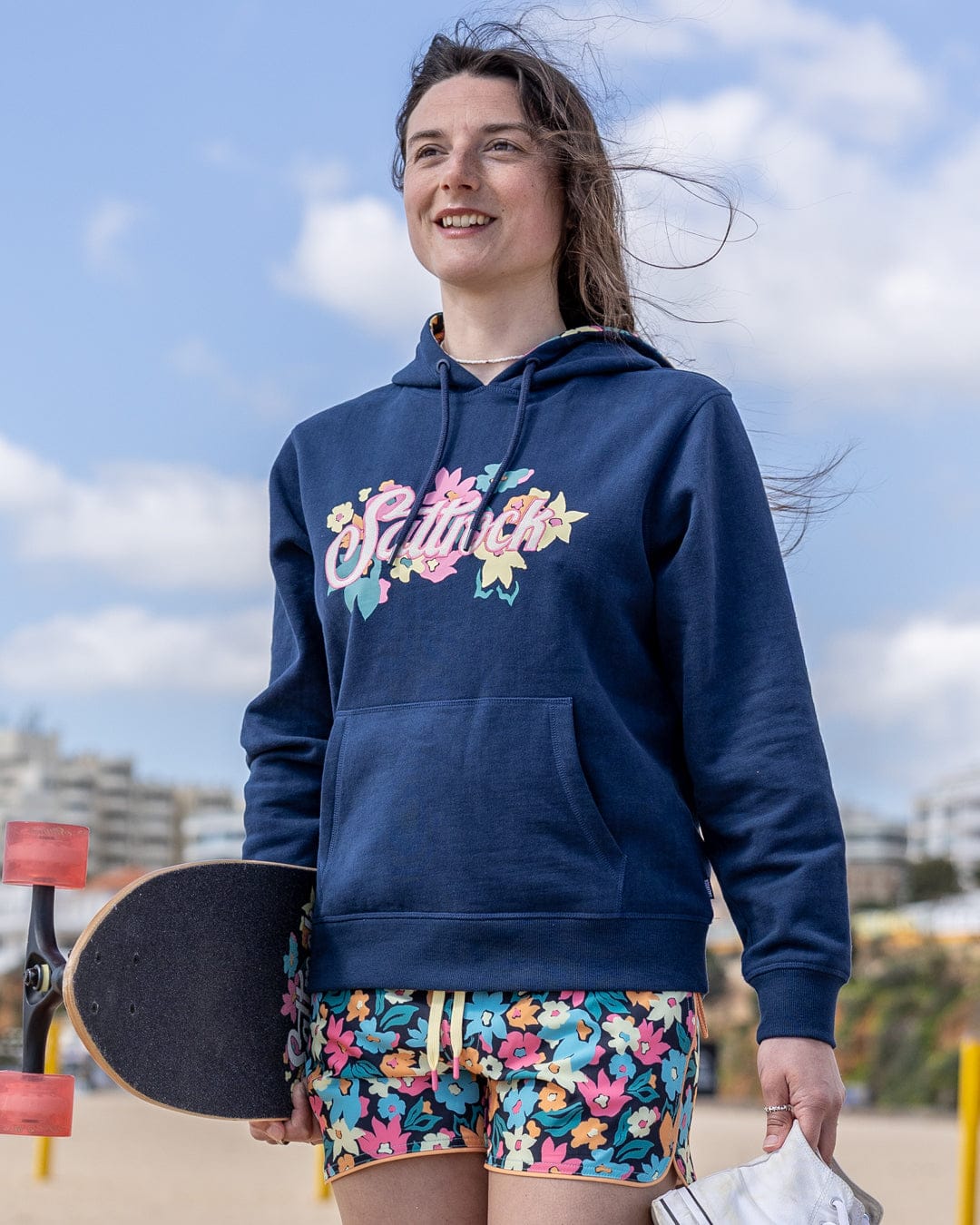 Trader Daze   Womens Pop Hoodie in Blue