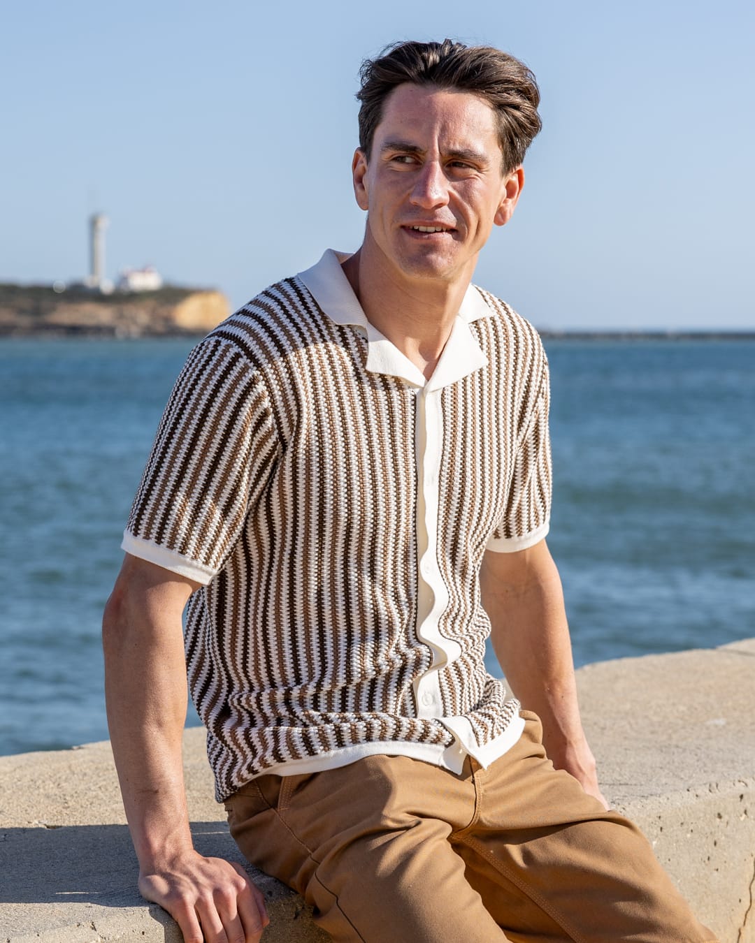 Dylan Mens Short Sleeve Shirt in Cream