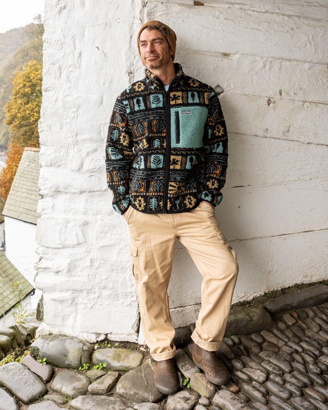 Wye Aztec - Mens Borg Zip Fleece - Black/Green