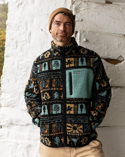 Wye Aztec - Mens Borg Zip Fleece - Black/Green