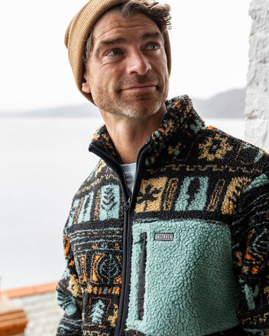 Wye Aztec - Mens Borg Zip Fleece - Black/Green