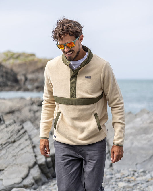 Isaac - Mens 1/4 Neck Fleece - Cream/Green