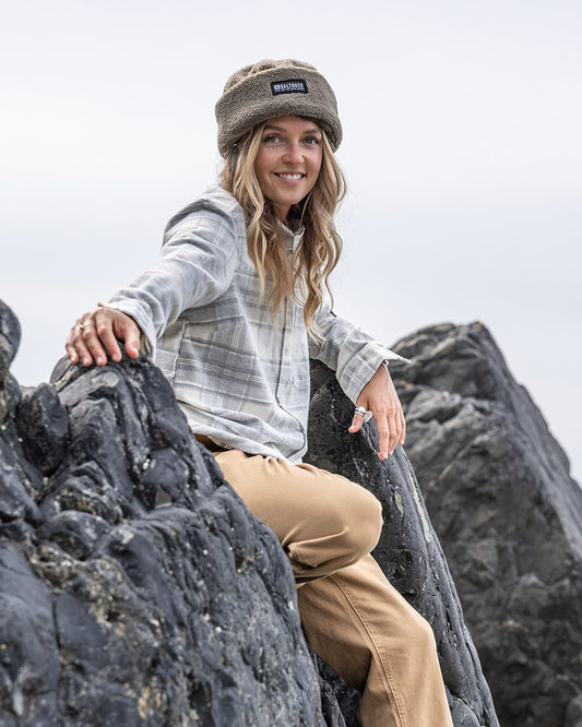 Tiff -Womens Corduroy Check Shirt - Cream/Grey