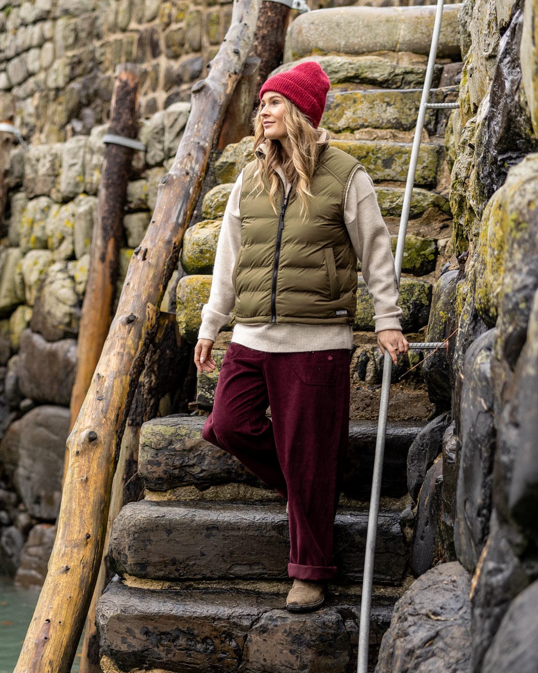 Astra Fleece - Womens Reversible Gilet - Green/Cream