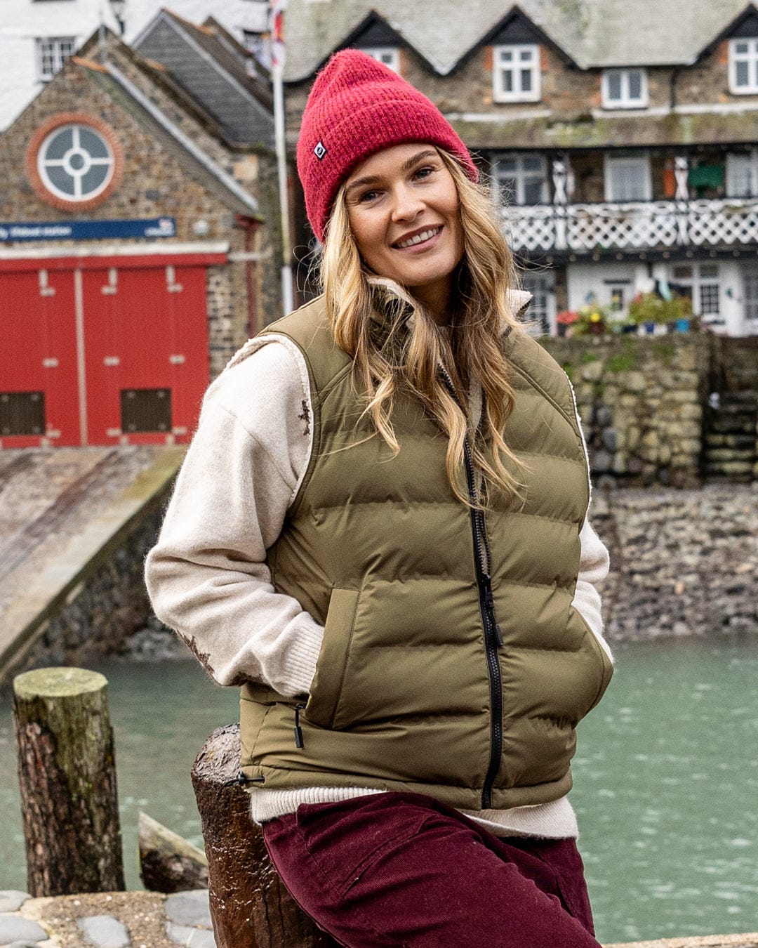 Astra Fleece - Womens Reversible Gilet - Green/Cream