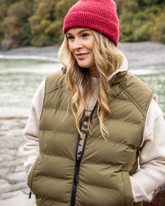 Astra Fleece - Womens Reversible Gilet - Green/Cream