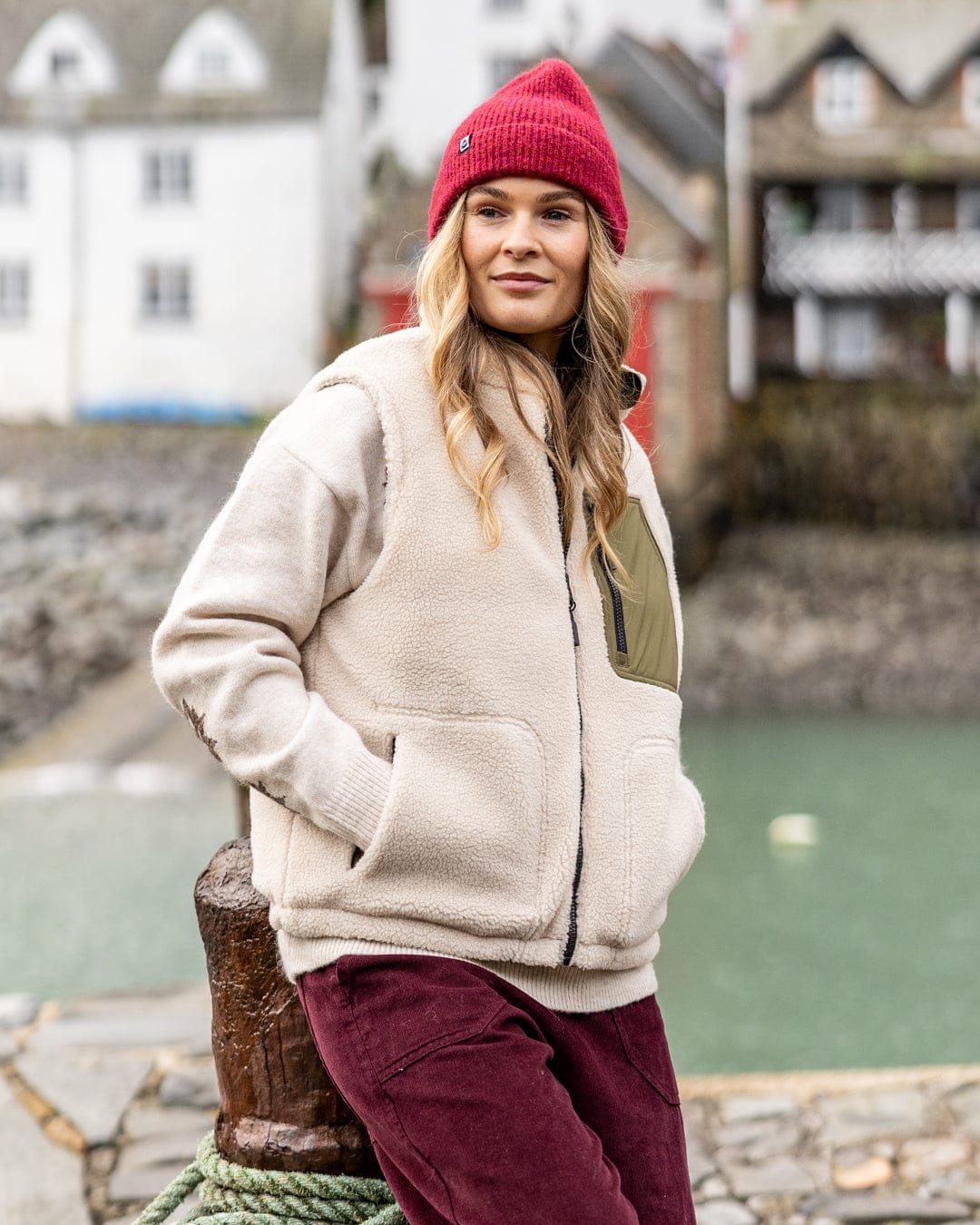 Astra Fleece - Womens Reversible Gilet - Green/Cream