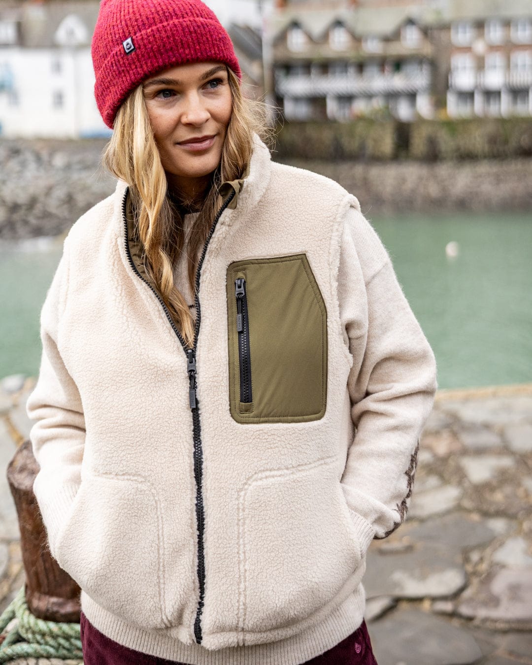 Astra Fleece - Womens Reversible Gilet - Green/Cream