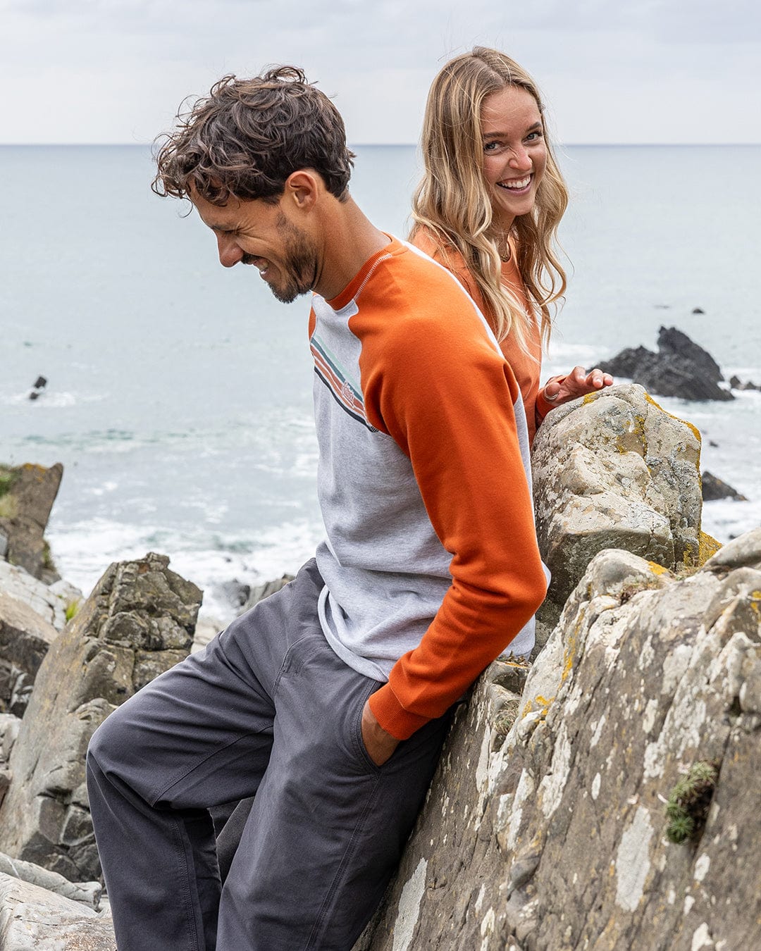 Torn Stripe - Mens Raglan Sweat - Orange/Grey