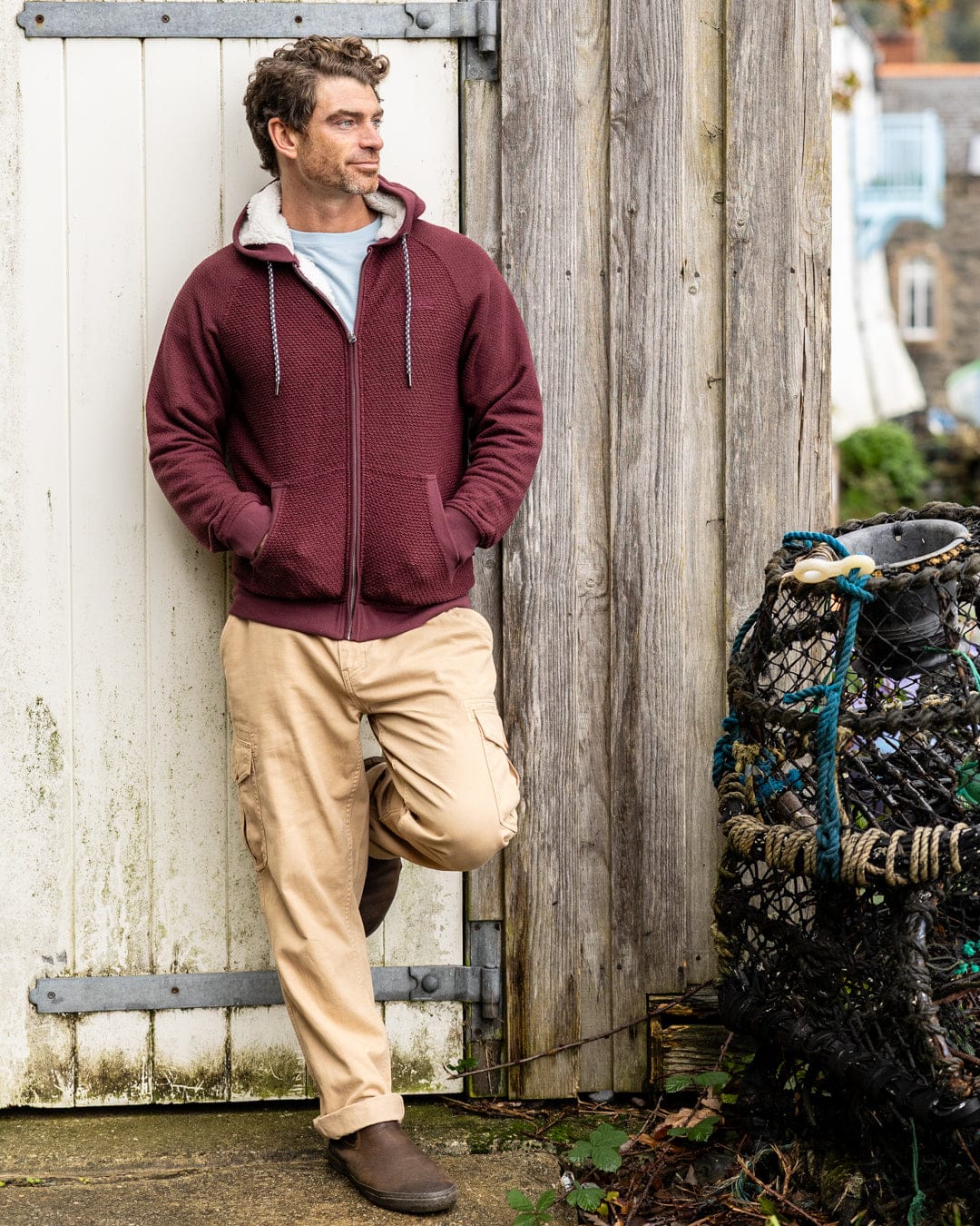 Hall Embro - Mens Borg Lined Hoodie - Dark Red