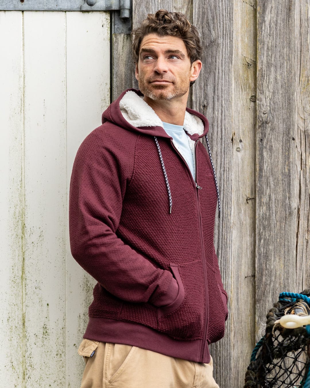 Hall Embro - Mens Borg Lined Hoodie - Dark Red