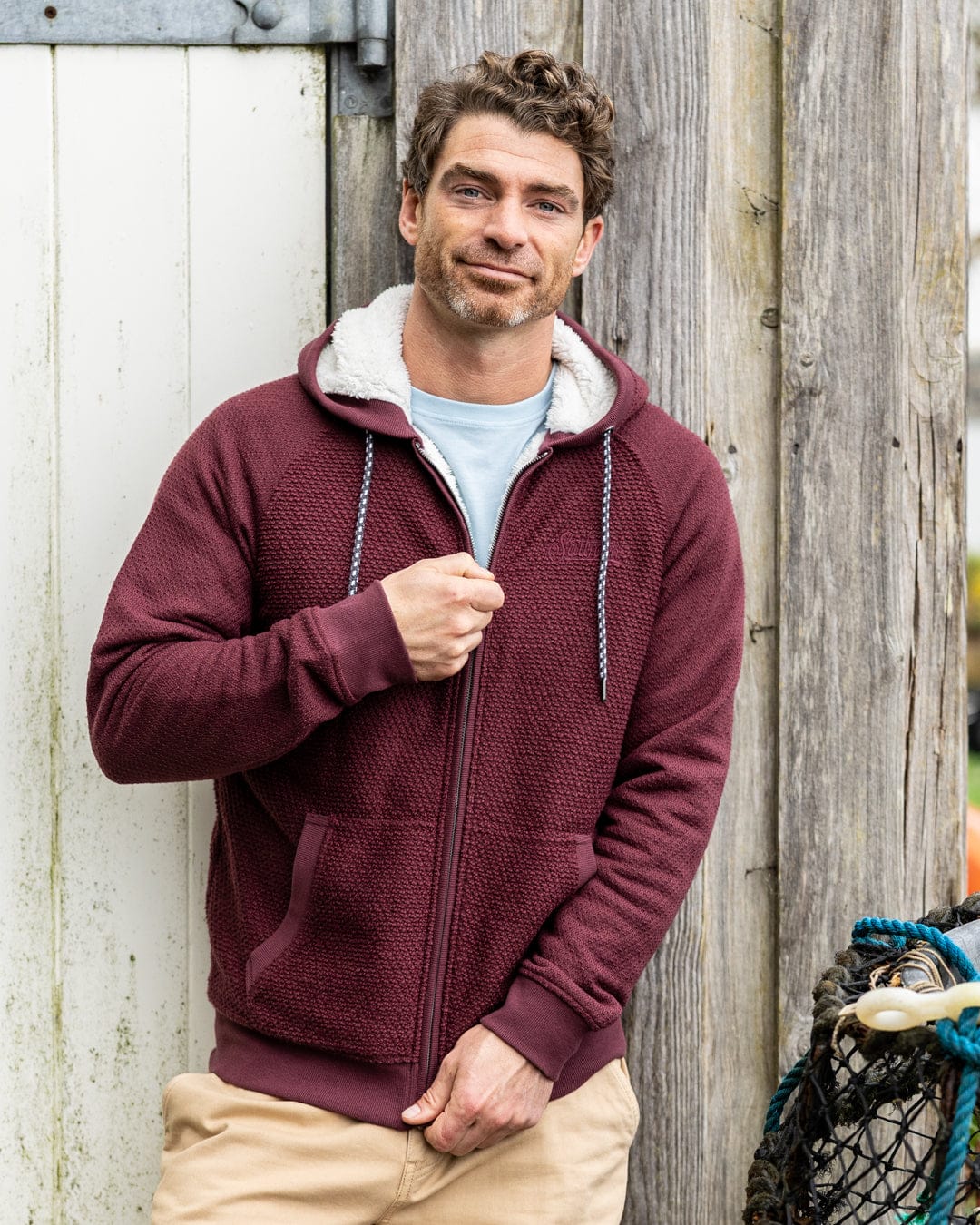 Hall Embro - Mens Borg Lined Hoodie - Dark Red