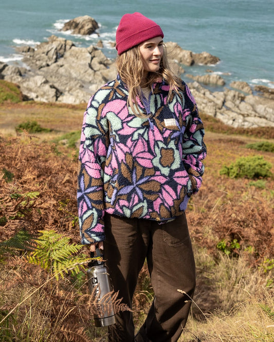Fleur Womens 1/4 Neck Fleece In Pink
