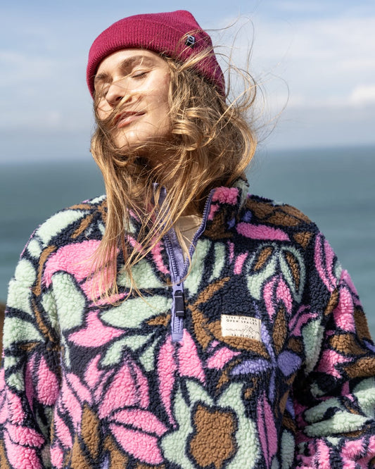 Fleur Womens 1/4 Neck Fleece In Pink
