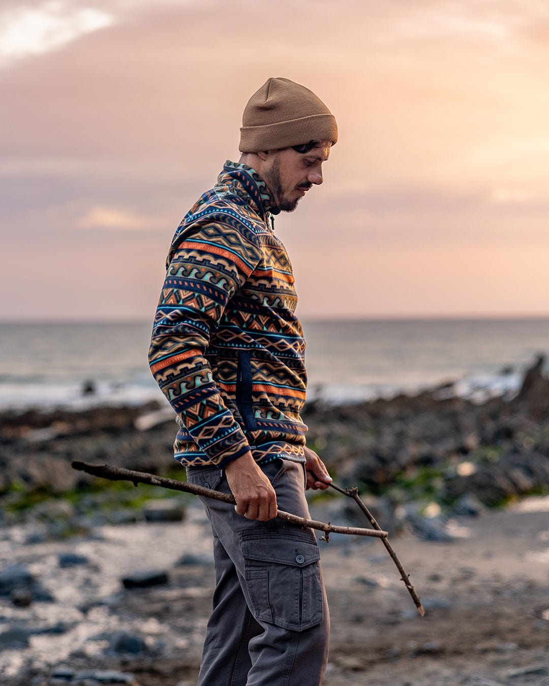 Treehouse - Mens 1/4 Neck Fleece - Orange/Green