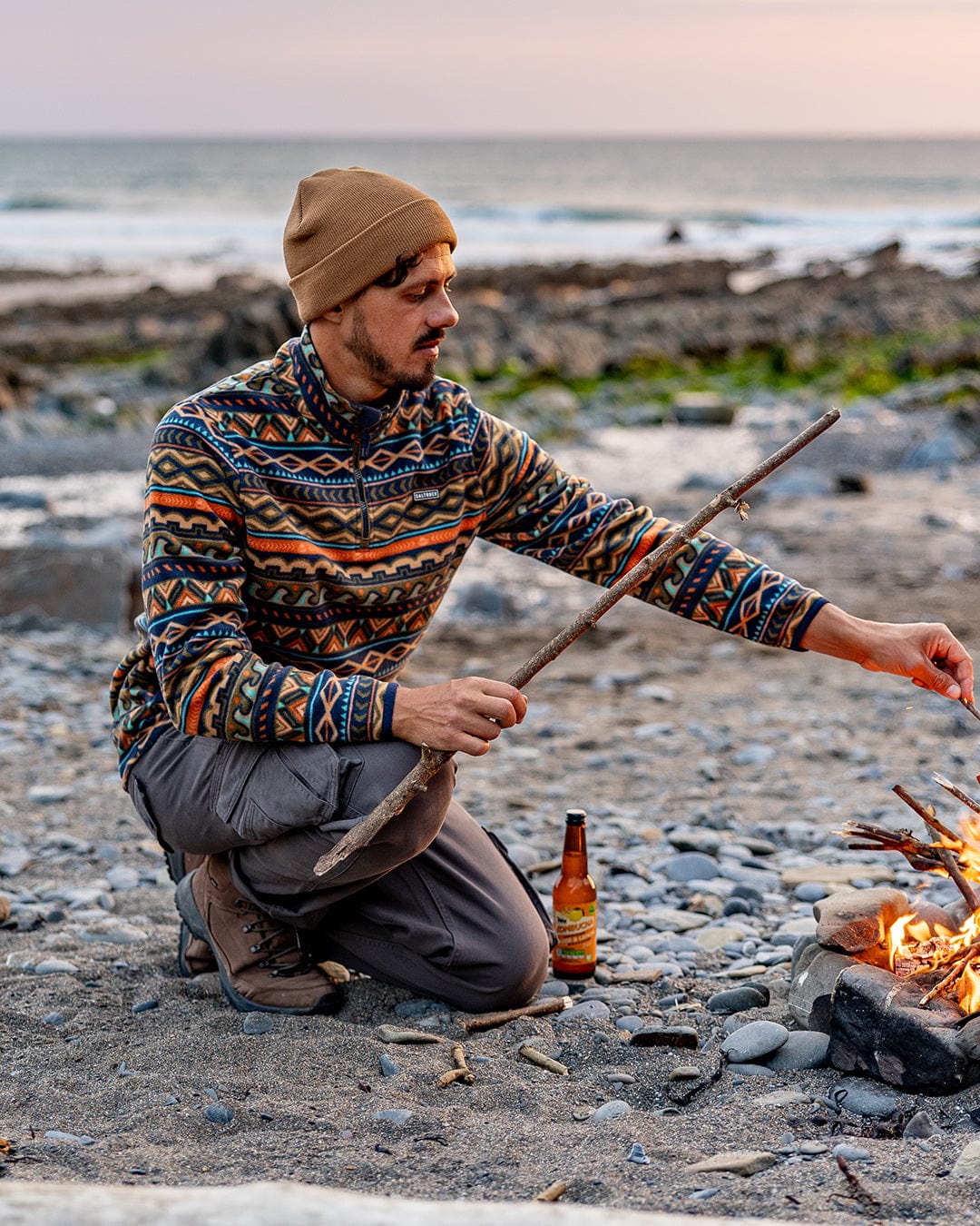 Treehouse - Mens 1/4 Neck Fleece - Orange/Green