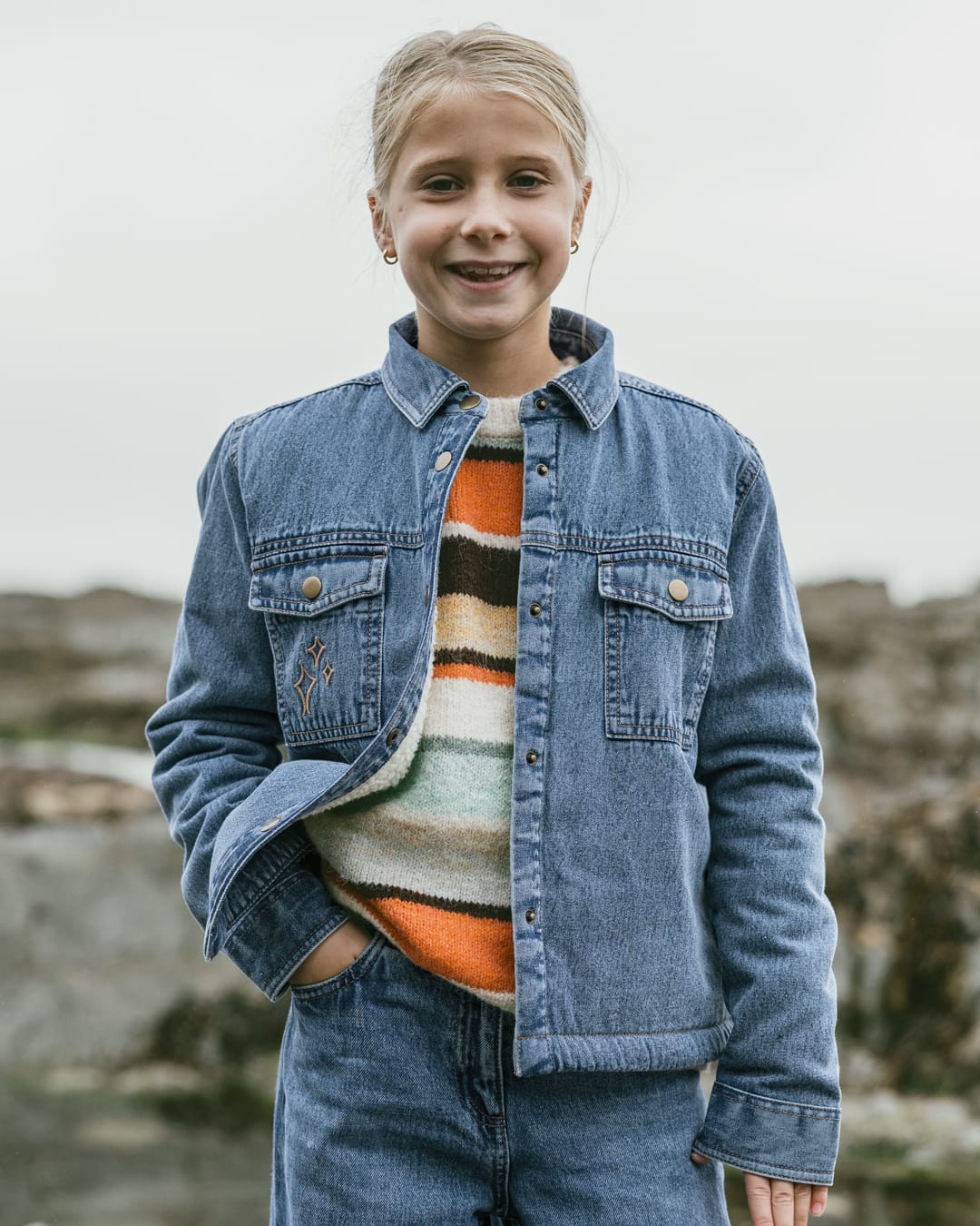 Naya Kids Long Sleeve Shirt in Borg Lined In Blue