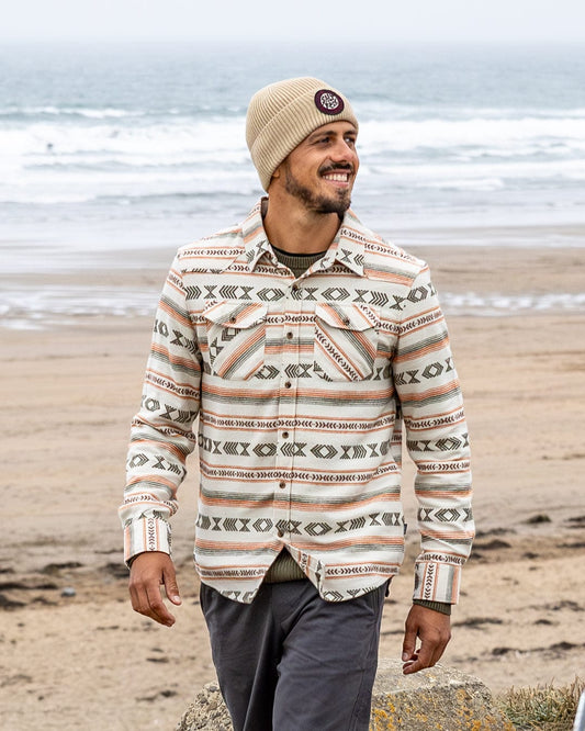 Asher - Mens Jacquard Shirt - Cream/Orange