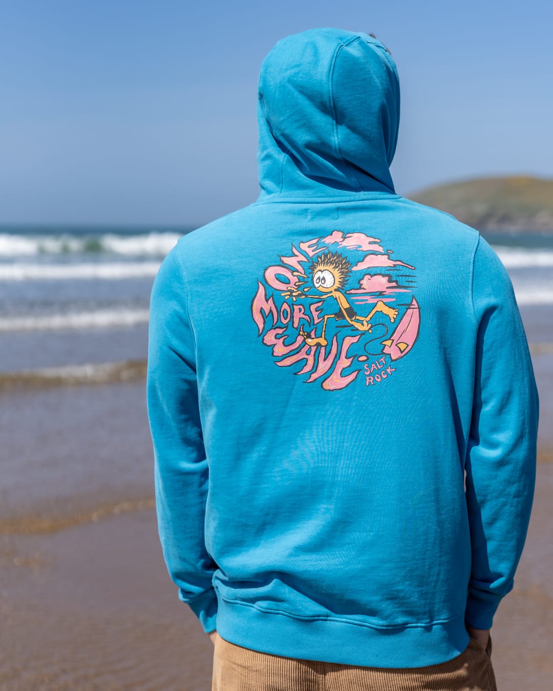 One More Wave Mens Pop Hoodie in Bright Blue