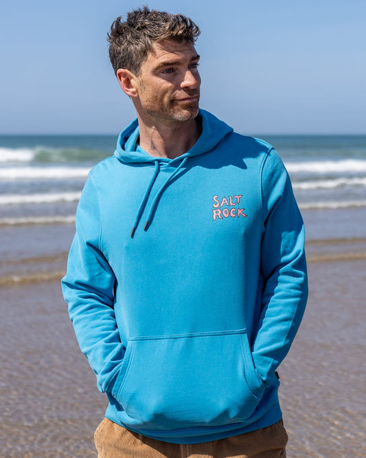 One More Wave Mens Pop Hoodie in Bright Blue