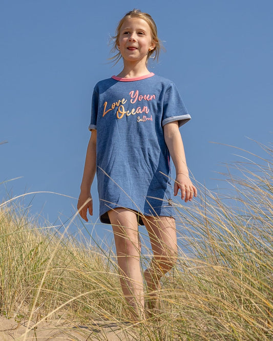 Rainbow Ocean Kids Dress in Dark Blue