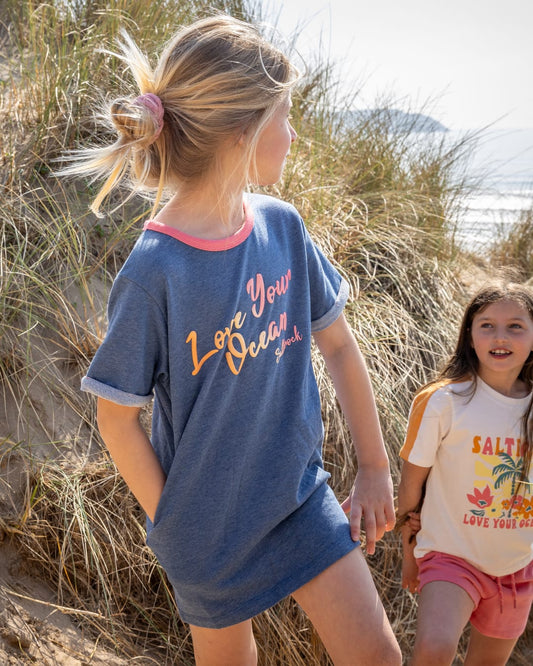 Rainbow Ocean Kids Dress in Dark Blue