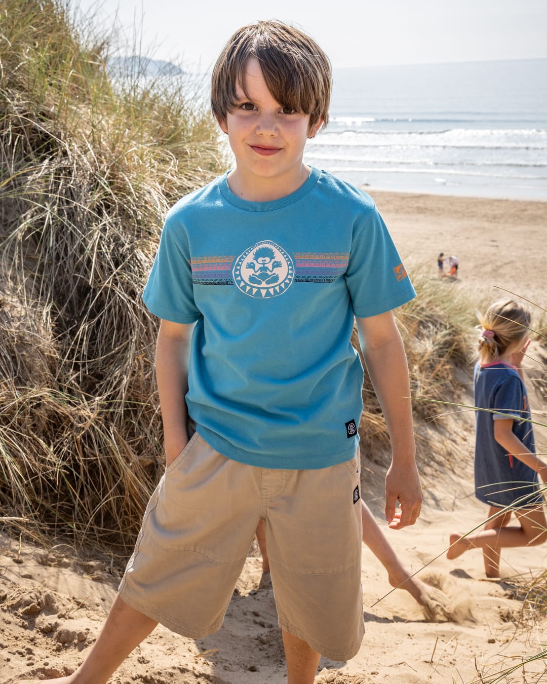 Origin Stripe Kids Short Sleeve T-Shirt in Bright Blue