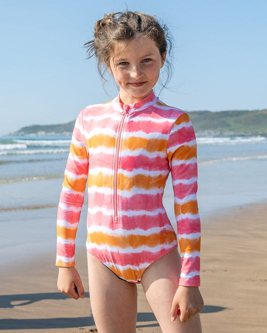 Accoya Kids Tie Dye Swimsuit in Pink/Orange