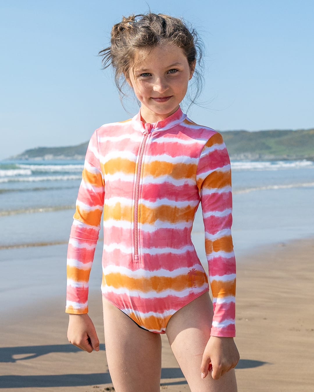 Accoya Kids Tie Dye Swimsuit in Pink/Orange
