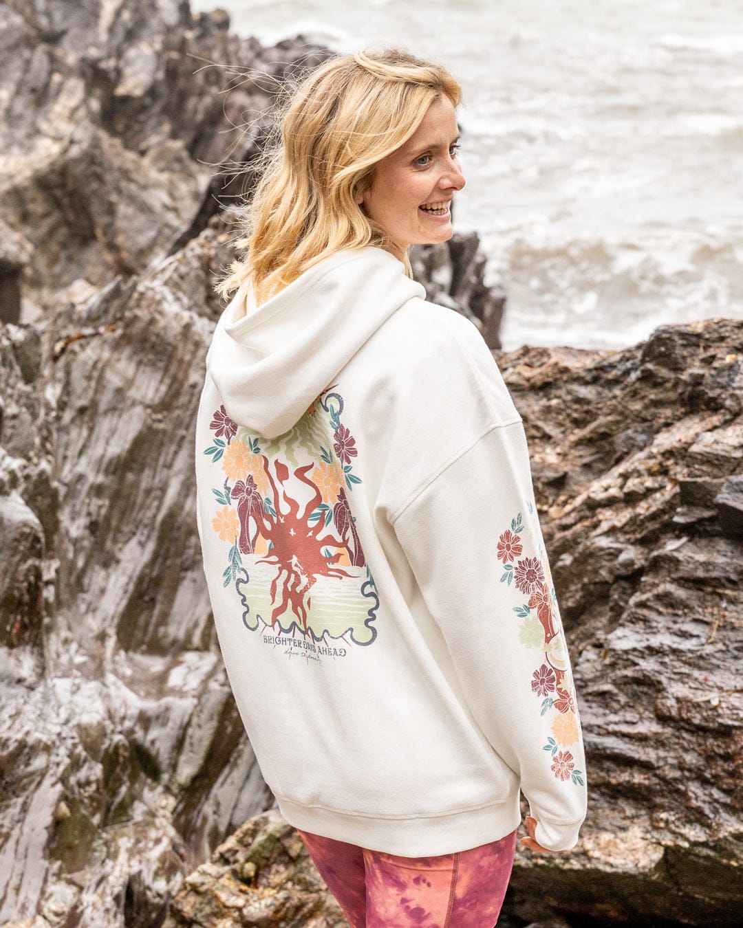 Better Days Womens Oversized Pop Hoodie in Cream
