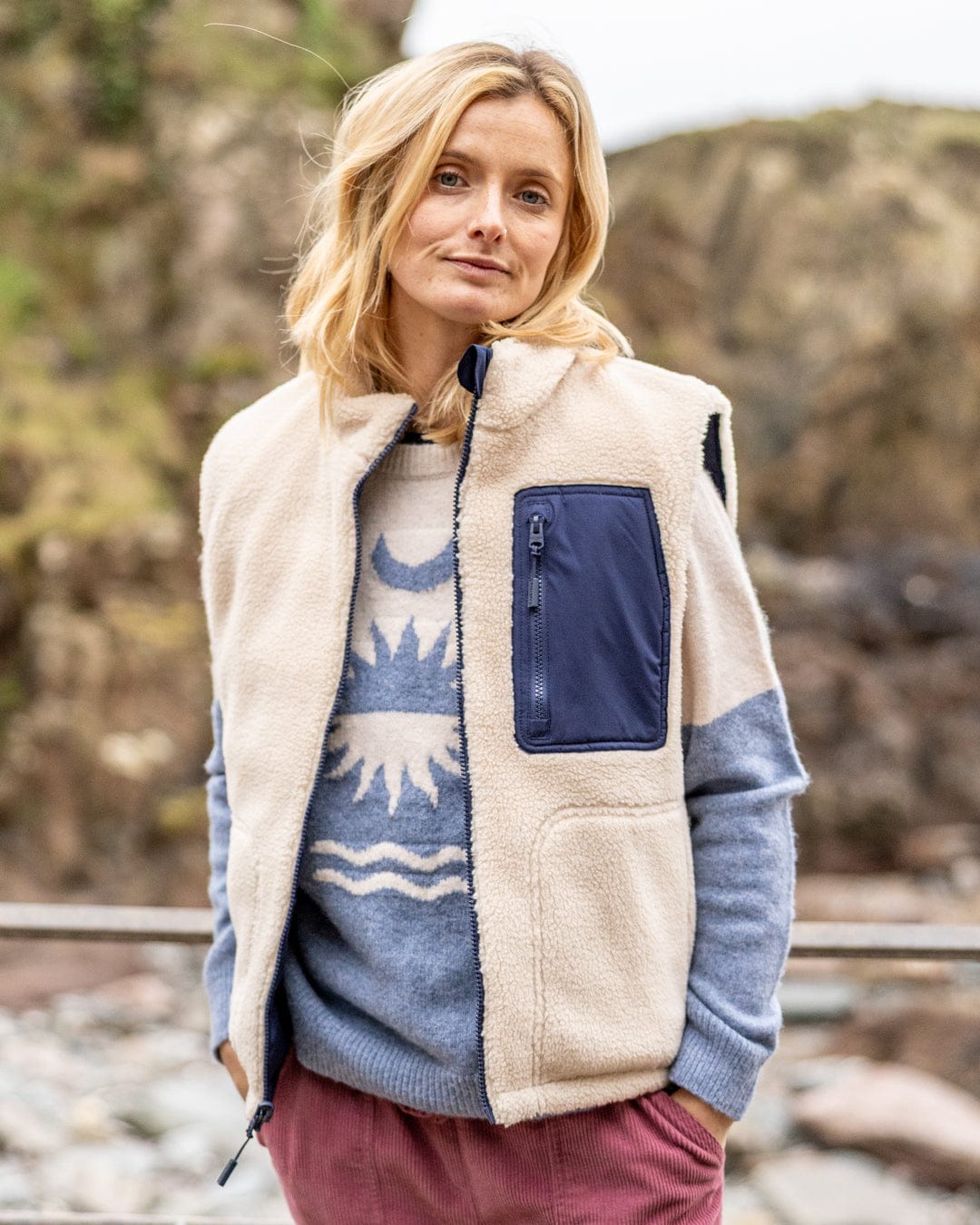 Astra Borg Womens Reversible Gilet in Navy