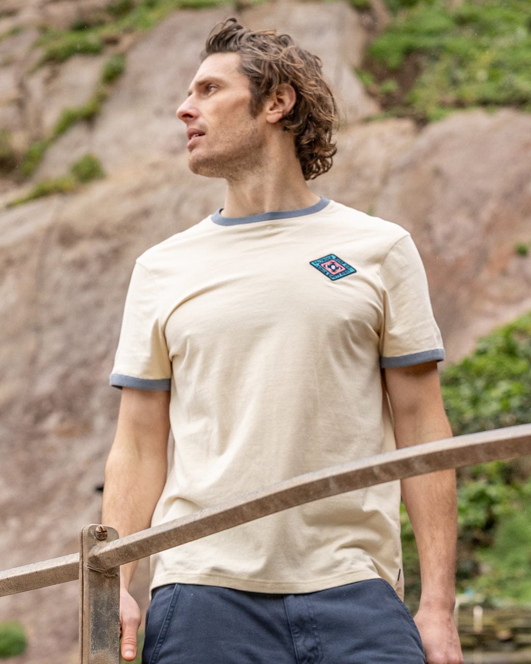 Offshore Ringer - Mens Short Sleeve T-Shirt - Cream