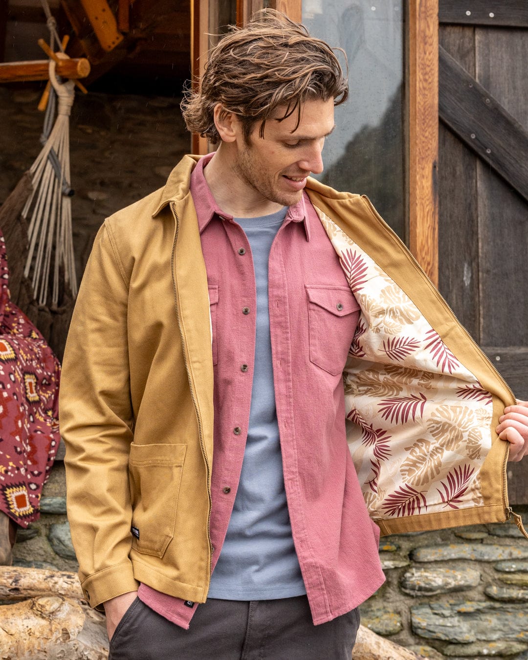 Polperro - Mens Short Sleeve Shirt - Dark Pink