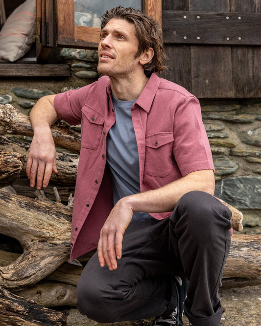 Polperro - Mens Short Sleeve Shirt - Dark Pink